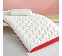 LDLCYCN Red/6cm,150x200cmQUEEN, Futon Mattress Topper Japanese Floor Mattress Thick 6Cm/10Cm Quilted Bed Mattress Topper Foldable Tatami Mat Breathable Sleeping Bed Pad for Guest Dormitory Camping
