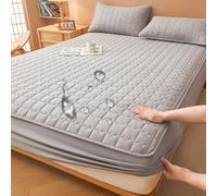 LDLCYCN Waterproof Mattress Protector Deep Pocket Queen Size Bed Mattress Cover King Size Bed Raw Cotton Fabric Bed Cover for 12In Soft Mattress Pad Cover Dormitory Hotel,gray,150x200cm(QUEEN)