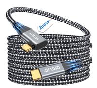 LDLrui Right Angle USB C Monitor Cable, 3M 2-Pack, 20Gbps, 4K60HZ, 100W PD