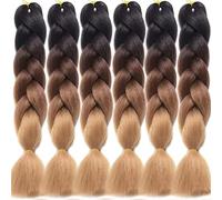 LDMY Braid Extensions, Long 6pcs/pack Hair Extensions for Braiding 24inch 3 Tone Ombre Brown Braiding Hair Kit Synthetic Kanekalon Coloured Hair for Braiding 100g/bundle