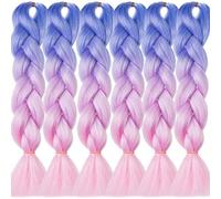 LDMY Braiding Hair 6pcs-Colorful Ombre Blue Purple Pink Coloured Braiding Hair Extensions Braid Synthetic Hair Braiding Kit 24inch