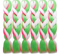 LDMY Braiding Hair- 6pcs/pack Colored Jumbo Braids Hair Extensions Mixed Green Pink White Synthetic Kanekalon Hair for Braiding 100g/pc
