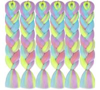 LDMY Braiding Hair- 6PCS Synthetic Braids Ombre Pink Blue Purple Jumbo Braid Hair Extensions 100g/pc
