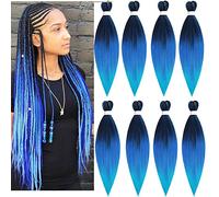 LDMY Braiding Hair Pre stretched 26inch 8pcs/pack Ombre Blue Jumbo Braiding Hair Extension for DIY Wigs and Braids Synthetic Hair Extensions Yaki Texture Full Easy Braid 90g/pc Ombre Blue