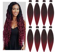 LDMY Braiding Hair Pre stretched-26inch 8pcs/pack Ombre Burgundy Jumbo Braids for DIY Wigs and Braiding Synthetic Full Easy Braid Hair Extensions 90g/pc