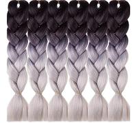 LDMY Hair Braiding Kit-Ombre Grey Jumbo Braids, Long 24inch 6Bundles/pack Synthetic Braiding Hair Extension for DIY Wigs and Braids
