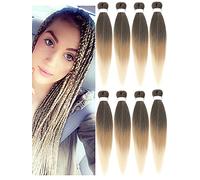 LDMY Pre-stretched Braiding Hair-26inch 8pcs/pack 3 Tone Ombre Blonde Jumbo Braid for DIY Wigs and Braids Synthetic Yaki Texture Easy Braid Hair Ectensions 90g/pc