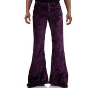 LDNINE Men's Velvet Relaxed Vintage 60s 70s Bell Bottom Stretch Fit Classic Comfort Flared Flares Retro Leg Disco Pants, Purple, Small