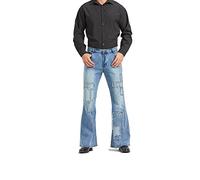 LDNINE Men's Vintage Flared Leg Denim Jeans Classic Patchwork Bell Bottom Denim Pants, Blue, XXL
