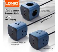LDNIO Cube Power Strip 65W Charging Stations 2M Electric Extension Power Cord Uk Us Eu Plugs Adapter Usb Socket Surge Protector EU Plug to EU