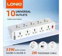 LDNIO Electric Extension High Capacity Multi-strip UK/US/EU/KR Multiple Plug 2M Cord 10 Outlet Type c Usb Socket Surge Protector 2M EU Plug