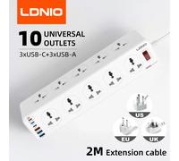 LDNIO High Capacity Multi Outlet Power Strip Contacts Plug Usb Extension Cable Network Filter Surge Protector Tee Socket Adapter 2M US Plug
