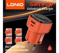 LDNIO PD 45W Turbo Charger Type C Fast Charging US EU UK AUS Kr Plug All In One Universal Travel Adapter Usb Chargers for Travel Orange with black