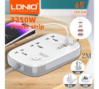 LDNIO Universal Power Strip with 65W GaN USB Charer 3250W Extension Cable Network Filter Surge Protector EU/US/UK Plug Socket