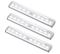 LDOPTO Motion Sensor LED Lights, 10 LED Battery Operated Motion Light, Stick-On Anywhere Magnetic Night Light Bar for Under Cabinet, Closet, Hallway, Stairway, Wardrobe, Kitchen, Vanity, 3 Pack