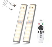 LDOPTO Under Cabinet Kitchen Lights With Remote, Wireless Rechargeable Battery Lights for Display Cabinets, Shed, Garage, Night Lights, Kitchen Gadgets 2 Pack