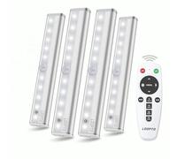 LDOPTO Under Cupboard Kitchen Lights with Remote, 20-LED Closet Lights Wireless Under Counter Lights for Kitchen Night Light Strip Bar with Touch Control for Wardrobe, Stairs 3 Colors (4 Pack)