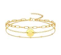 LDOWWGL Gold Initial Bracelets for Women - 18K Gold Plated Stainless Steel Letter Charm Bracelet Layered A to Z Design - Birthday Christmas Jewelry Gift, 6 + 2 IN, Stainless Steel, No Gemstones