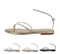 LDOZ Women's summer stylish rhinestones shiny flat bottom comfortable slippers(Gold,7)