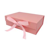 LdpackagingMall 4Pcs Luxury A4 Magnetic Gift Box, 31x22x10cm, White, 1200g Greyboard with Art Paper, Folding Design, Changeable Ribbon Included, Perfect for Various Occasions (Pink)