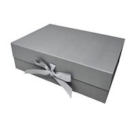 LdpackagingMall 4Pcs Luxury A4 Magnetic Gift Box, 31x22x10cm, White, 1200g Greyboard with Art Paper, Folding Design, Changeable Ribbon Included, Perfect for Various Occasions (Grey)