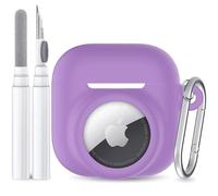 LDSXAY 2 in 1 Silicone Case Compatible with AirPod 4 and AirTag, Shockproof Protective Skin Cover for AirPods 4th Generation with Cleaner Kit & Carabiner (Purple)