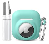 LDSXAY 2 in 1 Silicone Case Compatible with AirPod 4 and AirTag, Shockproof Protective Skin Cover for AirPods 4th Generation with Cleaner Kit & Carabiner (Mint Green)