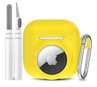 LDSXAY 2 in 1 Silicone Case Compatible with AirPod 4 and AirTag, Shockproof Protective Skin Cover for AirPods 4th Generation with Cleaner Kit & Carabiner (Yellow)