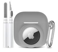 LDSXAY 2 in 1 Silicone Case Compatible with AirPod 4 and AirTag, Shockproof Protective Skin Cover for AirPods 4th Generation with Cleaner Kit & Carabiner (Grey)
