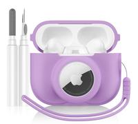 LDSXAY 2 in 1 Silicone Case Compatible with AirPods Pro 2 and AirTag, Shockproof Protective Case Cover for AirPods Pro 2nd Generation with Cleaner Kit & Lanyard (Purple)
