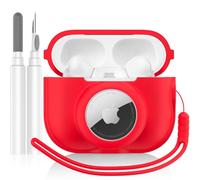 LDSXAY 2 in 1 Silicone Case Compatible with AirPods Pro 2 and AirTag, Shockproof Protective Case Cover for AirPods Pro 2nd Generation with Cleaner Kit & Lanyard (Red)
