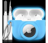 LDSXAY 2 in 1 Silicone Case Compatible with AirPods Pro 3 and AirTag 2/1, Shockproof Protective Case Cover for AirPods Pro 3rd Generation 2025 with Cleaner Kit & Carabiner (Glow Blue)