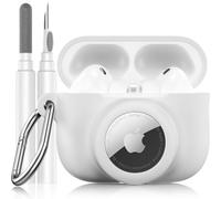 LDSXAY 2 in 1 Silicone Case Compatible with AirPods Pro 3 and AirTag 2/1, Shockproof Protective Case Cover for AirPods Pro 3rd Generation 2025 with Cleaner Kit & Carabiner (White)