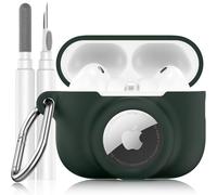 LDSXAY 2 in 1 Silicone Case Compatible with AirPods Pro 3 and AirTag, Shockproof Protective Case Cover for AirPods Pro 3rd Generation 2025 with Cleaner Kit & Carabiner (Dark Green)