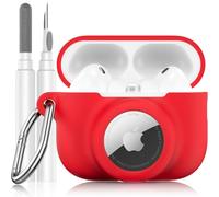 LDSXAY 2 in 1 Silicone Case Compatible with AirPods Pro 3 and AirTag, Shockproof Protective Case Cover for AirPods Pro 3rd Generation 2025 with Cleaner Kit & Carabiner (Red)