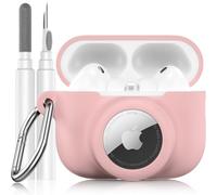 LDSXAY 2 in 1 Silicone Case Compatible with AirPods Pro 3 and AirTag, Shockproof Protective Case Cover for AirPods Pro 3rd Generation 2025 with Cleaner Kit & Carabiner (Pink)