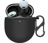 LDSXAY Compatible with Google Pixel Buds Pro 2022 Case Cover, Soft Silicone Shockproof Protective Case Skin with Carabiner for Google Pixel Pro Case, Front LED Visible (Black)