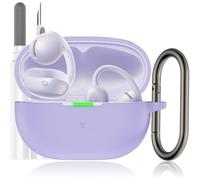 LDSXAY Compatible with Shokz OpenDots Air Case Cover, Soft Silicone Shockproof Protective Skin Case for Shokz OpenDots Air Open-Ear Wireless Earbuds with Cleaner Kit & Carabiner (Purple)