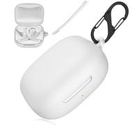 LDSXAY Compatible with Shokz OpenFit Air T511 Case Cover, Soft Silicone Shockproof Protective Skin Case for Shokz OpenFit Air Wireless Earbuds with Carabiner and Lanyard, Front LED Visible (White)