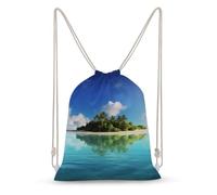 LDTVSFZQ Beautiful Island In The Sea Drawstring Backpack Lightweight Gym Bag Waterproof Cinch Bags for Women Men
