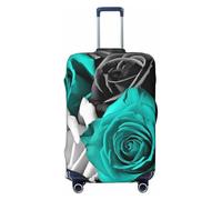LDTVSFZQ Black White Teal Gray Rose Flowers Travel Luggage Cover Elastic Washable Suitcase Protector Anti-Scratch Travel Suitcase Cover Luggage Protector Fits 18-32 Inch Suitcase, Black, M