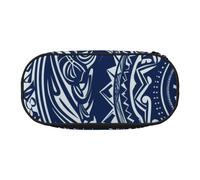 LDTVSFZQ Blue Polynesian Maori Tribal Pattern Pencil Pen Case Large Capacity Cute Pencil Pouch Bag With Double Zipper Portable Pen Holder Box Organizer Makeup Bag For Women Men
