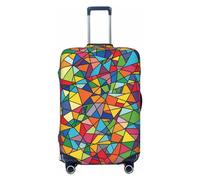 LDTVSFZQ Bright Geometric Shapes Travel Luggage Cover Elastic Washable Suitcase Protectors Anti-Scratch Suitcase Covers Luggage Protector Fits 18-32 Inch Suitcases, Black, XL