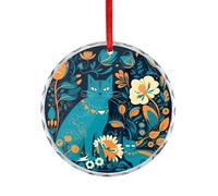 LDTVSFZQ Cat in The Wild Glass Pendant Crystal Glass Circular Pendant Circular Ceiling Pendant Clear Decorative Pendant for Bedroom Office Fireplace