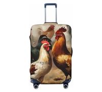 LDTVSFZQ Chicken And Rooster Print Travel Luggage Cover Elastic Washable Suitcase Protector Anti-Scratch Travel Suitcase Cover Luggage Protector Fits 18-32 Inch Suitcase, Black, XL