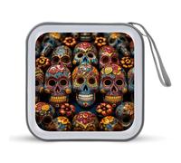 LDTVSFZQ Colorful Sugar Skulls CD Case, DVD Case Holders Wallet Hard Plastic DVD Disc Cases Storage Binder for Car Home Office Travel