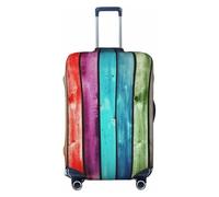 LDTVSFZQ Colorful Wooden Boards Travel Luggage Cover Elastic Washable Suitcase Protector Anti-Scratch Travel Suitcase Cover Luggage Protector Fits 18-32 Inch Suitcase, Black, L