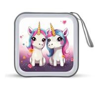 LDTVSFZQ Cute 2 Ponies CD Case, DVD Case Holders Wallet Hard Plastic DVD Disc Cases Storage Binder for Car Home Office Travel
