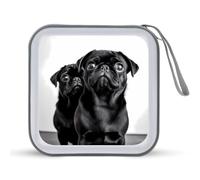 LDTVSFZQ Cute Black Pug Dog CD Case, DVD Case Holders Wallet Hard Plastic DVD Disc Cases Storage Binder for Car Home Office Travel