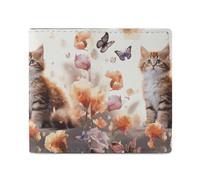 LDTVSFZQ Cute Kitten Butterfly Full Print Wallet, Double Fold Credit Card Wallet Change Wallet Card Case Money Organizer Wallet Cash Wallet with Smooth Zipper for Women Ladies Women, style, One Size
